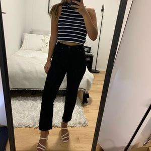 Striped Sleeveless Mockneck Sweater Tank